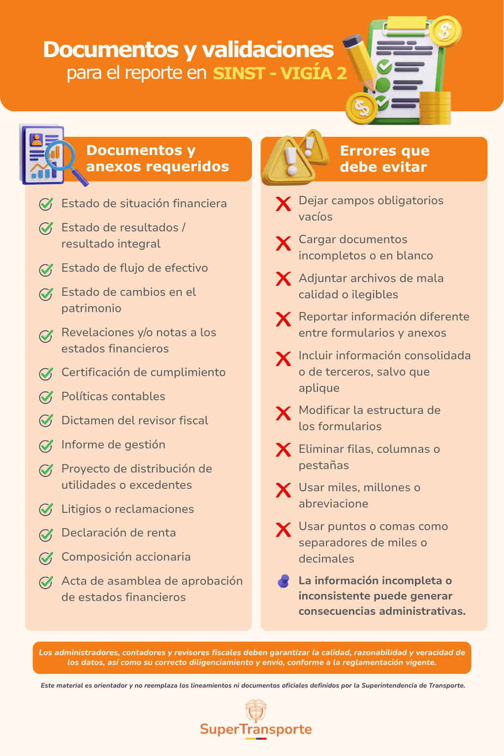 Documentos requeridos y validaciones para el reporte SINST VIGIA 2
